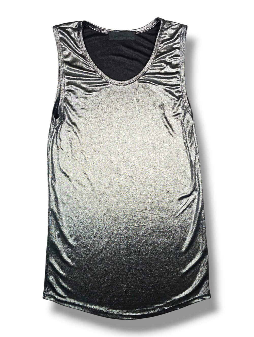 Metallic Gun Metal Tank Top Silver Shimmer Liquid Shine Y2K Festival 2000s S/M